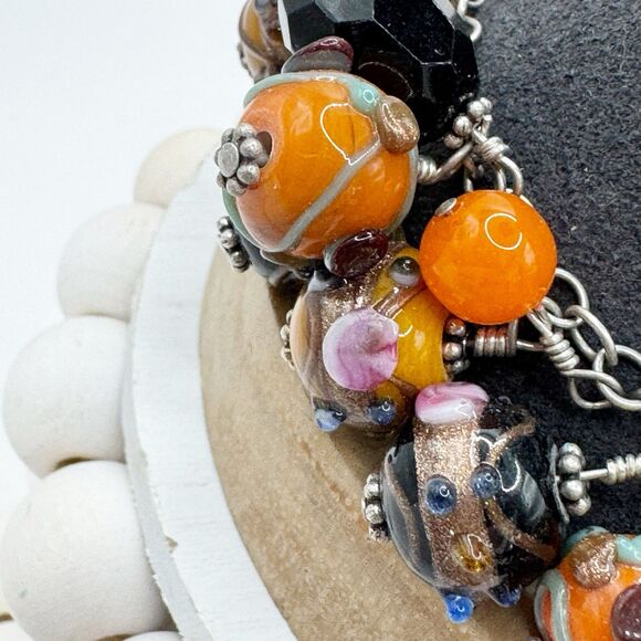 Wedding Cake Glass Bead Cha Cha Charm Bracelet Orange Black Halloween Jewelry - Picture 10 of 11